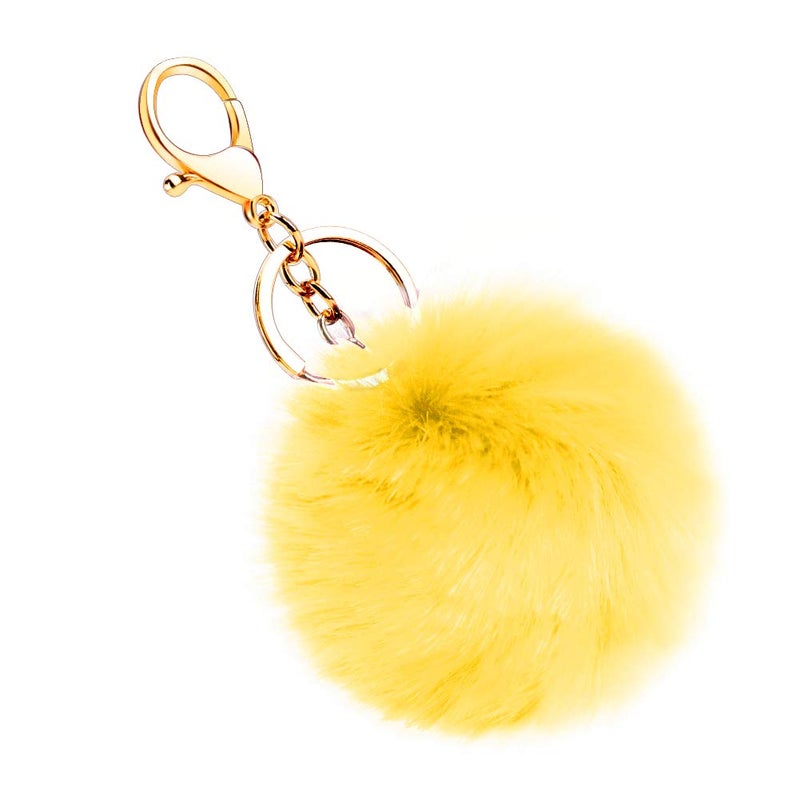 Soleebee Soft Artificial Rabbit Fur Keychain Plom Pom Key Ring Cute Plush Ball Bag Charm for Women Girls (Yellow) - Image 1